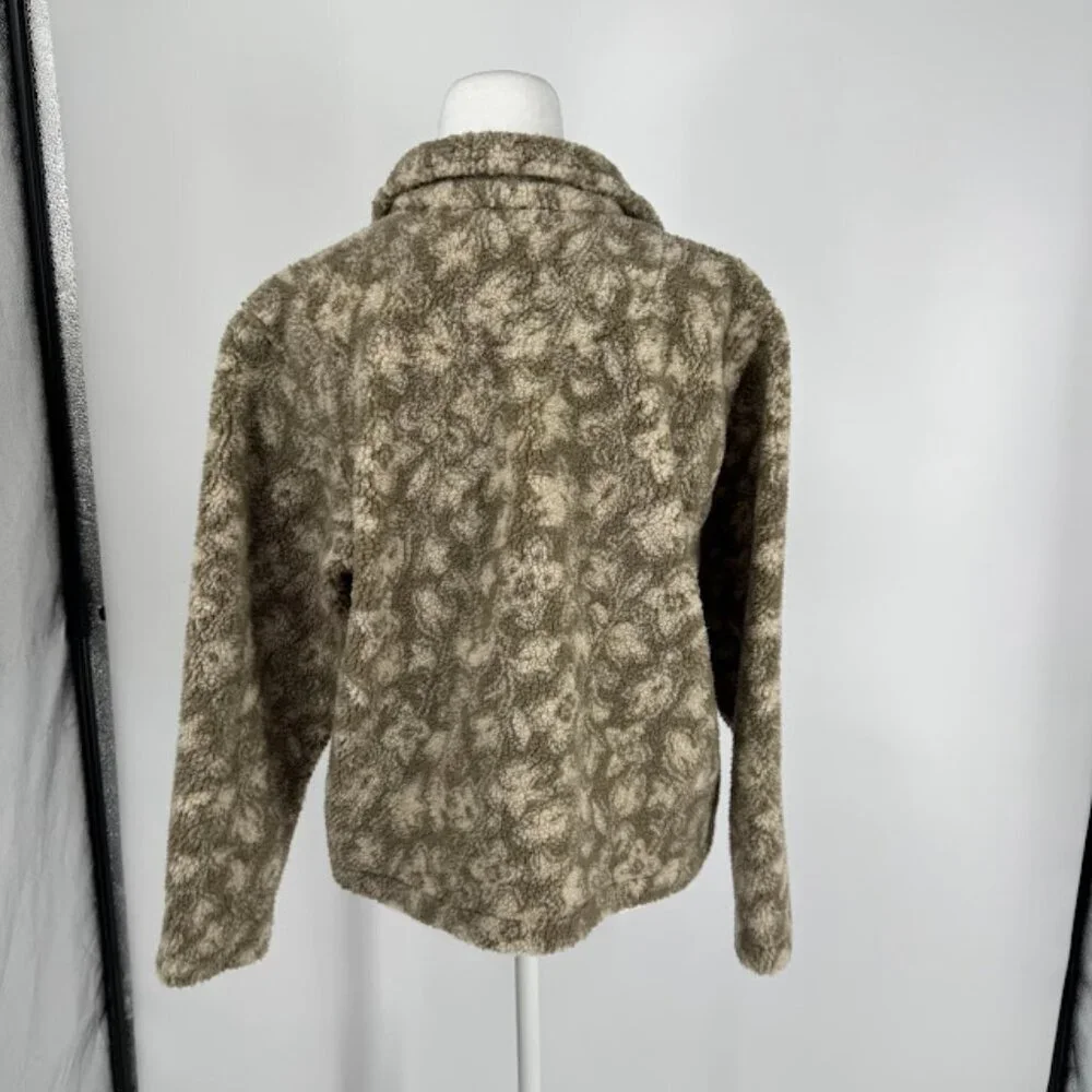 L.L. Bean Floral Sherpa Fleece Button-Front Jacket Size Medium